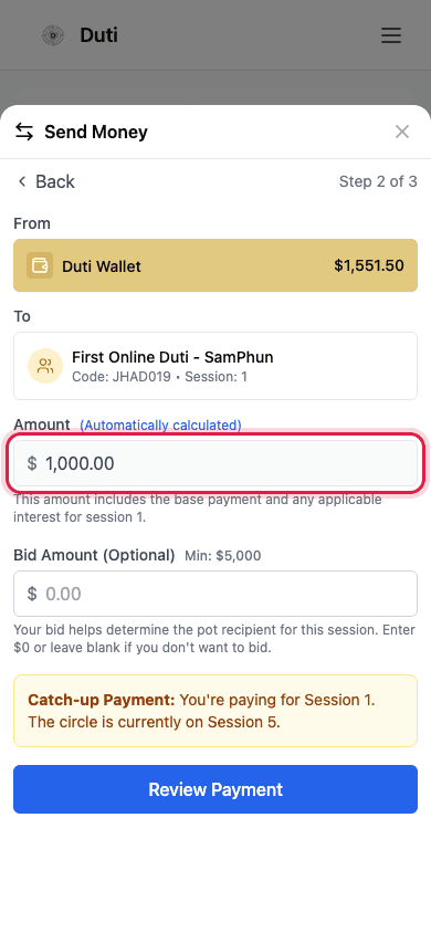 Auto-calculated payment amount, locked for editing